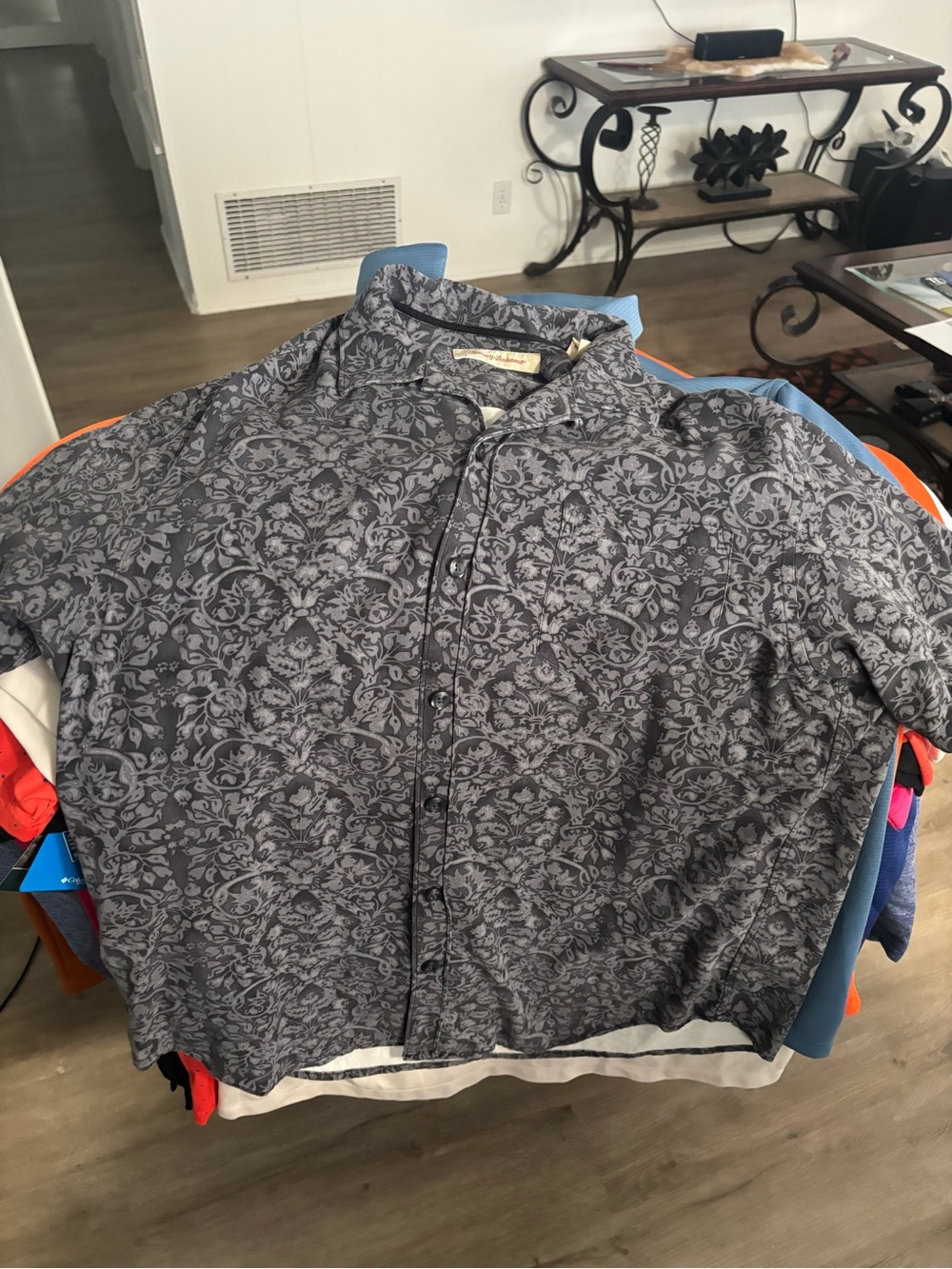 Tommy Bahama Gray Floral-Patterned Button-Up Shirt Jacket